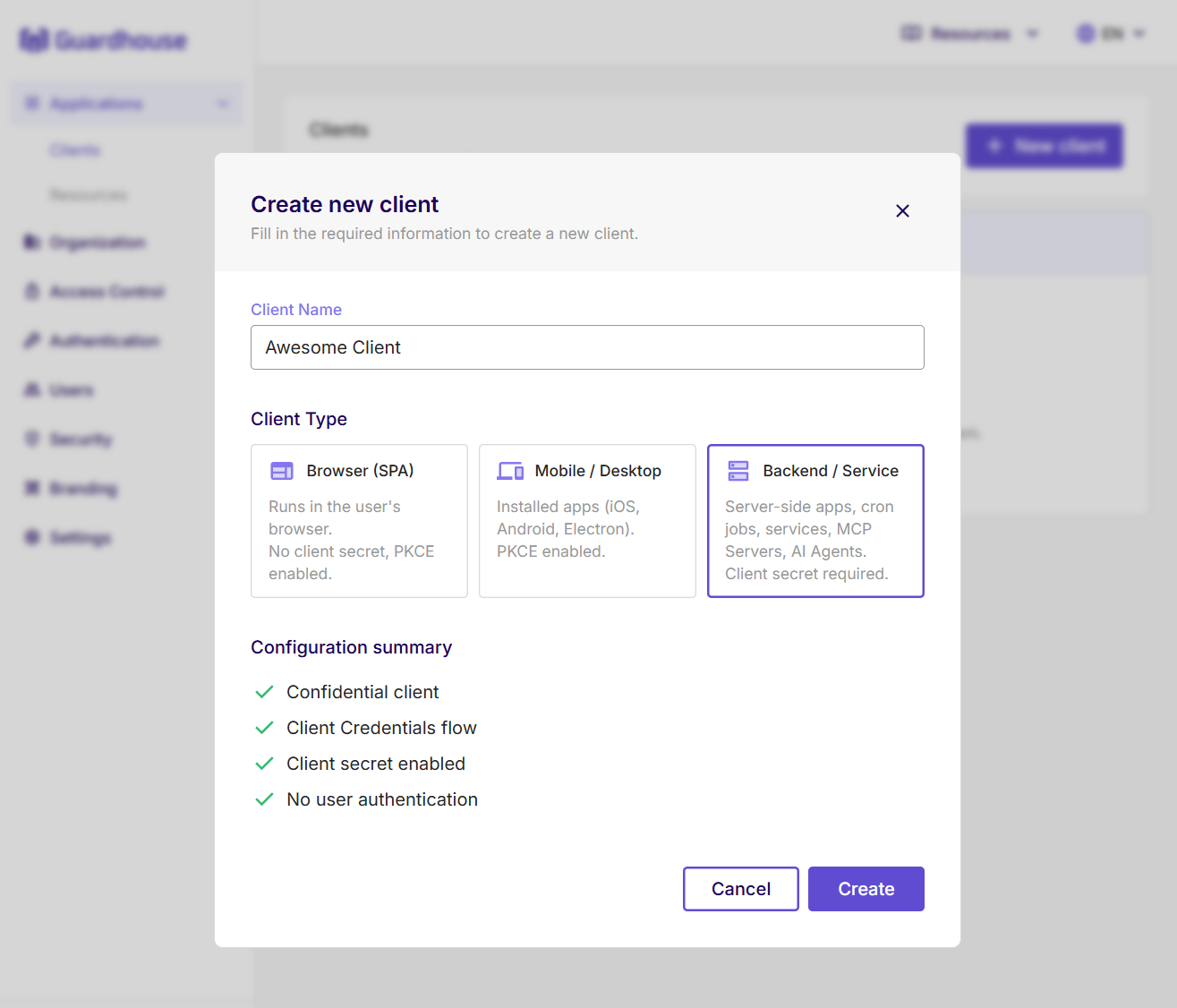 Create Backend / Service client